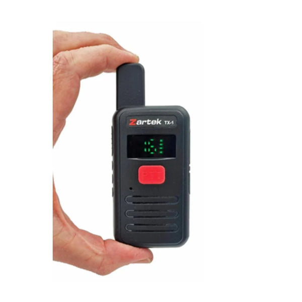 Zartek  TX-1 TWIN PACK, UHF FM Transceivers, Ultra Small, Compact, Double PTT, 2 x Two-way Radios , 2 x USB Cables, 2 x Batteries, 2 x Belt clips, 2 x Lanyards, Blister pack