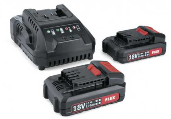 Flex 18.0V Charger and two 2.5Ah Li Battery packs 532740