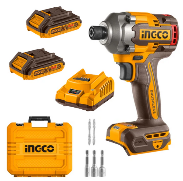 INGCO 20V Impact Driver Kit CIRLI2028: Cordless Power Tool with 2 Batteries & Charger - 285NM Torque