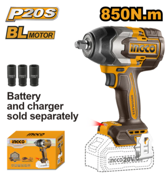 INGCO 20V Brushless Impact Wrench 850NM CIWLI20851: Powerful Cordless Tool