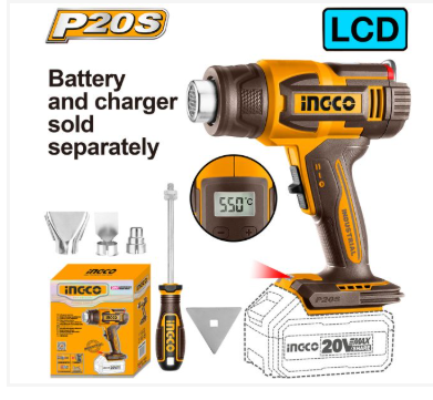 INGCO 20V Heat Gun LCD Tool Only: 300-550°C. Battery/charger sold separately. DIY/Professional heat gun for various applications.