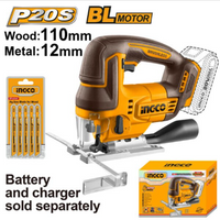 INGCO 20V Jigsaw 110mm Tool Only - Cordless Power Saw for Wood & Metal Cutting