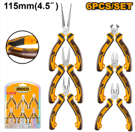 INGCO Mini Pliers Set, 6PCS HMPS06115. Small Hand Tools Kit