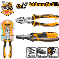 INGCO Combination Plier 240MM HHCP28240 - Heavy Duty Hand Tool with Wrench, Deburring, & Crimping Functions