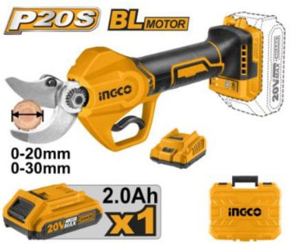 INGCO 20V Cordless Garden Shear (30mm) CSSLI203083. Battery Powered Pruning Shears.