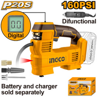 INGCO 20V Cordless Air Compressor 160PSI Digital Display Tire Inflator - CACLI2012