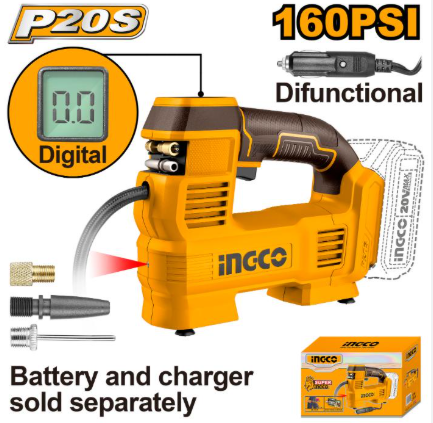 INGCO 20V Cordless Air Compressor 160PSI Digital Display Tire Inflator - CACLI2012