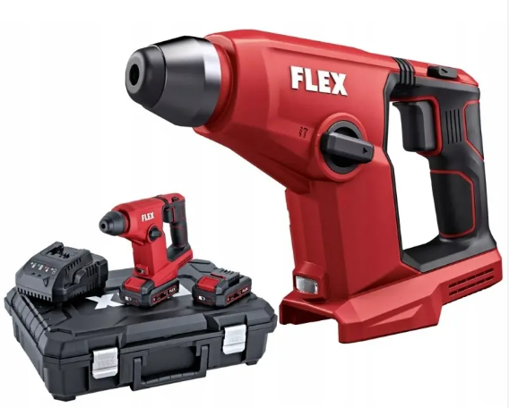 Flex Compact & light cordless SDS+ Rotary hammer drill set 
c/w 2x 2.5Ah batteries & charger in a carry case 531312