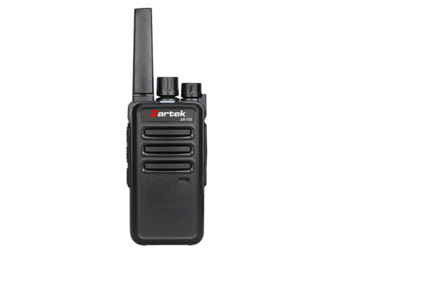 Zartek  ZA-723 two-way radio, UHF handheld transceiver,  2 pin side jack (incl radio, USB desktop charging cradle, mains adaptor, battery, belt clip) Box