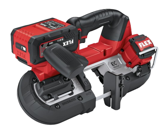 Flex 64mm Brushless band saw 18V, adjustable speed c/w 
integrated light & EMS 531748