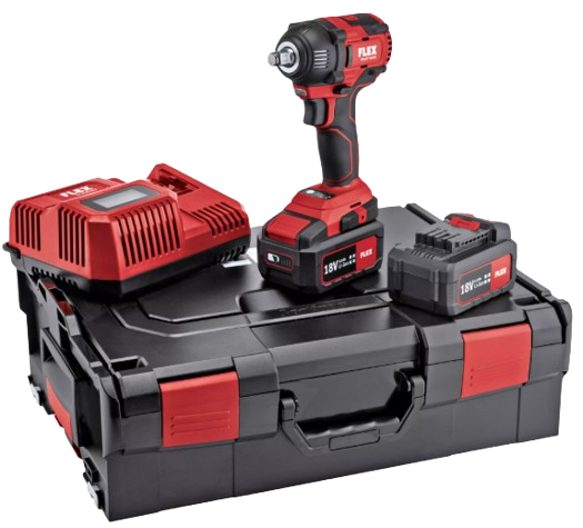 Flex 1/2" cordless impact wrench set c/w 2x 5.0Ah batteries 
& intelligent charger in a carry case 530187