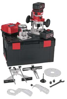 Flex Brushless router & edge milling tool set c/w 2x 5.0Ah
batteries & intelligent charger in a L-BOXX 531636
