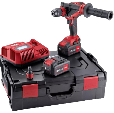 Flex Brushless 4 Speed cordless drill driver set c/w 2x 5.0Ah
batteries and intelligent charger in a L-BOXX 482757