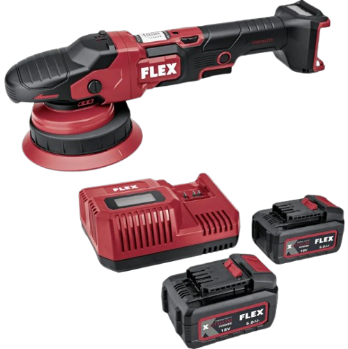 Flex Random Orbit Polisher Set, brushless, 2 x 5.0Ah battery, 
i-charger,  in CC 418099