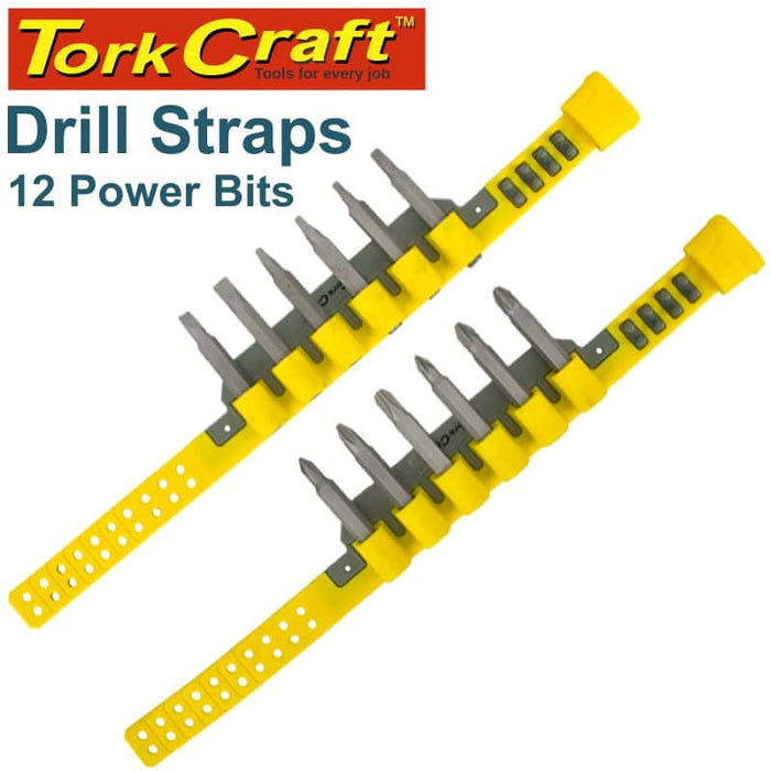 Tork Craft Drill Straps with 12 Power Bits: Tool Organizer, Convenient and Portable