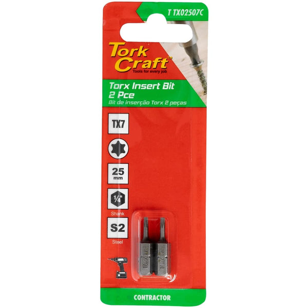 TORX TX 7 CLASSIC INSERT BIT 25MM 2PC CARDED