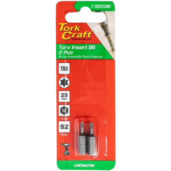 TORX TX 8 CLASSIC INSERT BIT 25MM 2PC CARDED