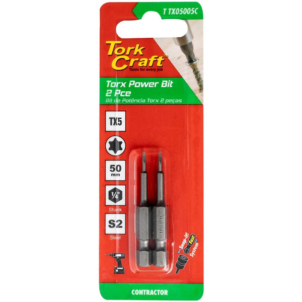 TORX TX 5 CLASSIC POWER BIT 50MM 2PC CARDED