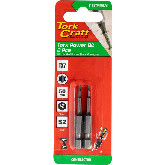 TORX TX 7 CLASSIC POWER BIT 50MM 2PC CARDED