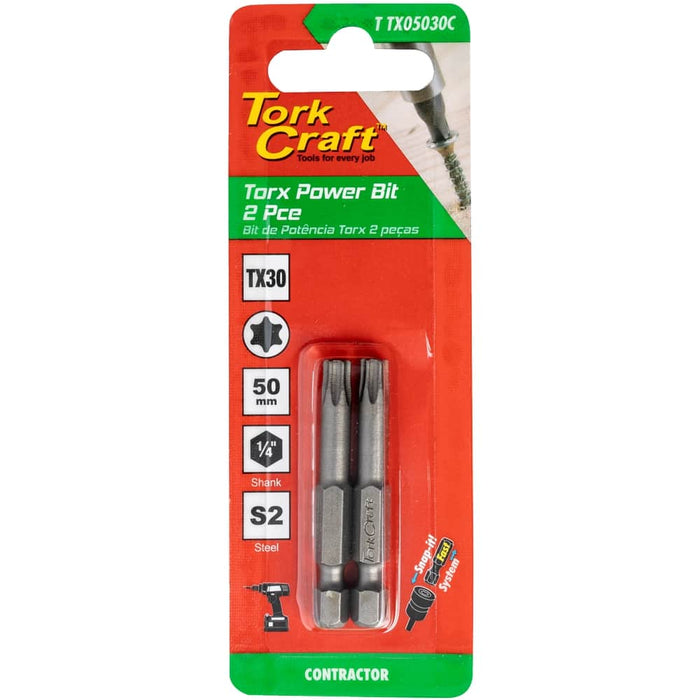 TORX TX 30 CLASSIC POWER BIT 50MM 2PC CARDED