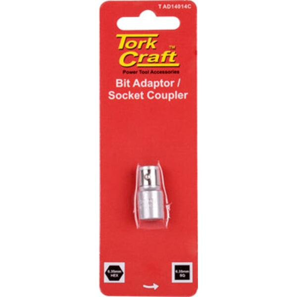 Tork Craft Bit Adaptor Socket Coupler - 1/4' Hex Shank to 1/4' Square Female Socket - Power Tool Accessory