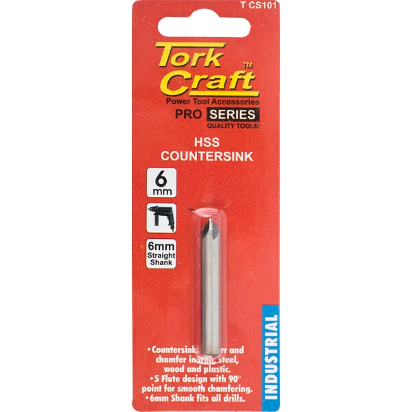 Tork Craft 6mm HSS Countersink 90 Degree 5 Flute - Pro Series Power Tool Accessory