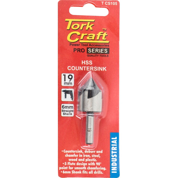 Tork Craft Countersink HSS 19mm 90 Degree Drill Bit for Wood, Steel & Plastic - Deburring & Chamfering Tool