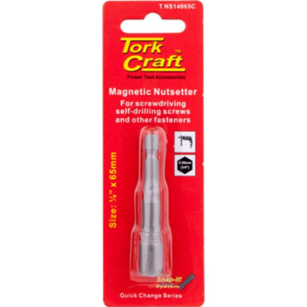 Tork Craft Magnetic Nut Setter, 1/4" x 65mm. Power tool accessory for driving self-drilling screws and other fasteners