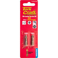 Tork Craft POZI Torsion Bit 25mm PZ2 - 2 Pack. Power Tool Accessories. Durable Screwdriver Bit Set.