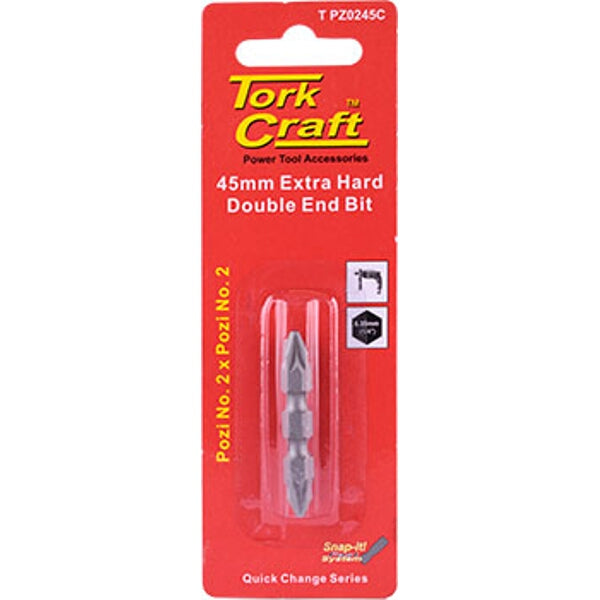 Tork Craft 45mm Pozidriv PZ2 Double-Ended Screwdriver Bit - Power Tool Accessory