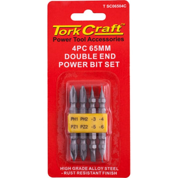 Tork Craft 4PC Double End Bit Set: Power Tool Accessories PH1 PH2 PZ1 PZ2 -3 -4 -5 -6
