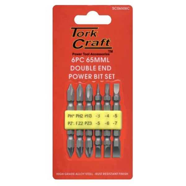Tork Craft 6PC Double End Power Bit Set: Phillips, Pozidriv & Slotted Screwdriver Bits - Durable & Rust Resistant