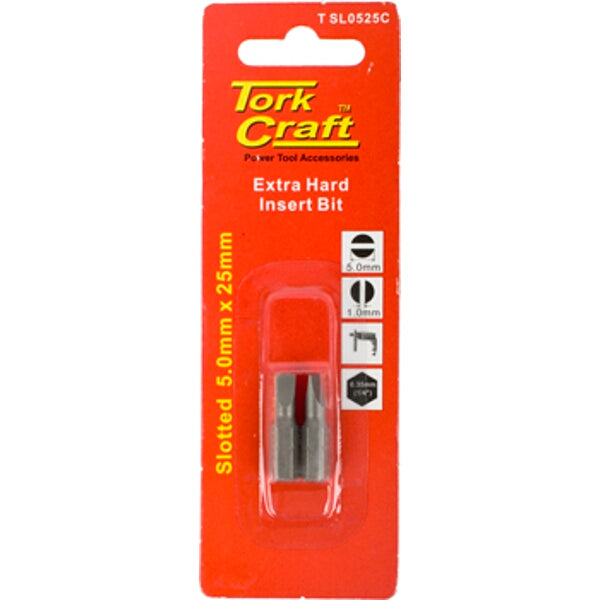 Tork Craft Slotted Insert Bit 5.0mm x 25mm - Extra Hard Screwdriver Bit for Power Tools