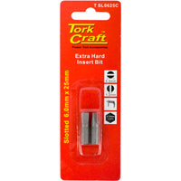 Tork Craft Slotted Screwdriver Bit 6mm x 25mm 2-Pack - Extra Hard Insert Bit for Power Tools