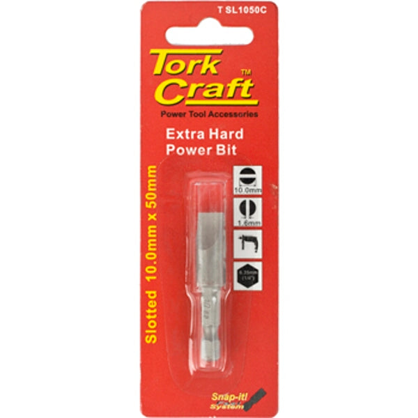 Torq Craft Slotted Power Bit 10mm x 50mm - Extra Hard Screwdriver Bit for Power Tools, T SL1050C