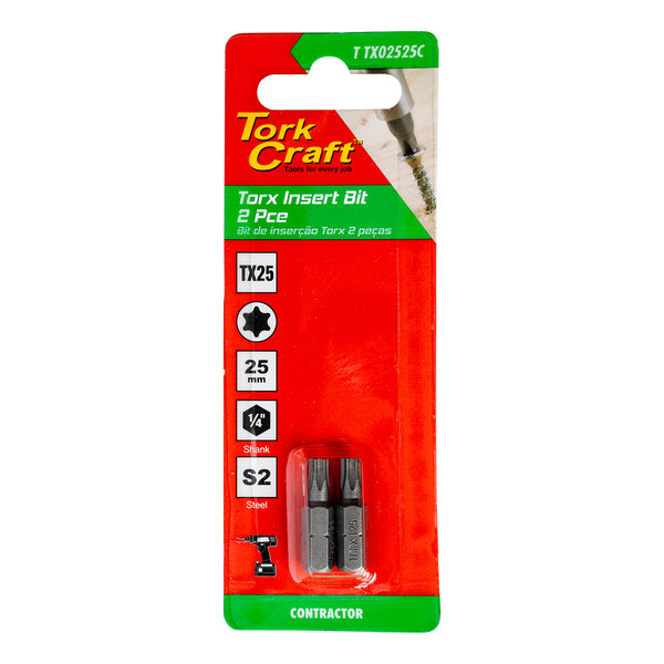 Tork Craft TX25 Torx Insert Bit, 25mm, 2-Piece Set. High-Quality Screwdriver Bit for Torx Screws.