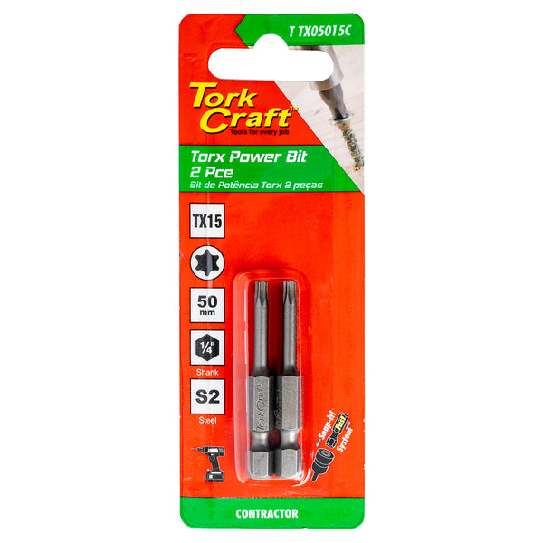TORX TX 15 CLASSIC POWER BIT 50MM 2PC CARDED
