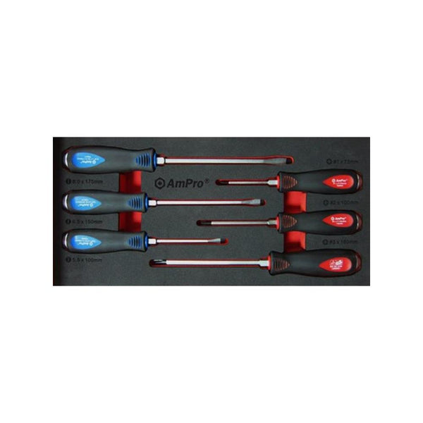 AmPro: 6Pc Go-Thru Screwdriver Set Phillips And Slotted -  T32182