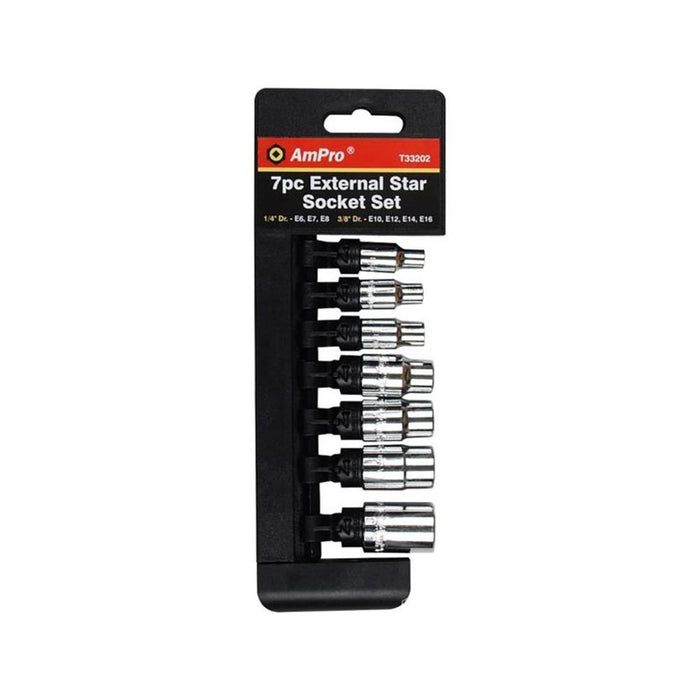 Ampro T33202 7pc External Star Socket Set - 1/4