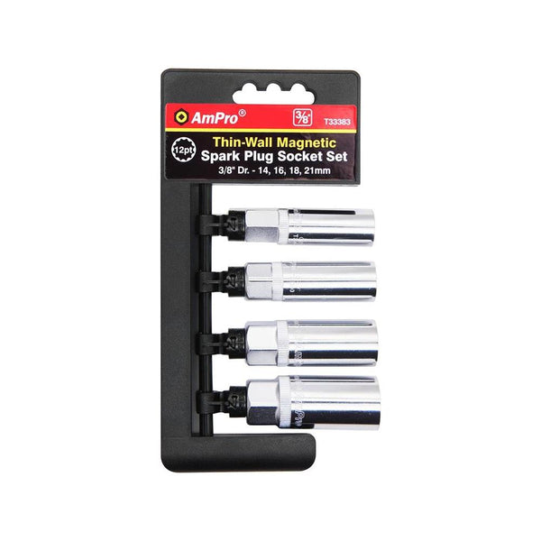 AmPro: 4Pc 3/8" Dr. Magnetic Spark Plug Socket Set -  T33383