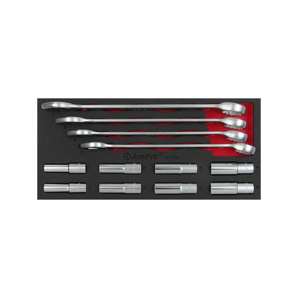 AmPro: 12Pc 1/2" Dr. Deep Socket & Combination Wrench Set Metric -  T40198