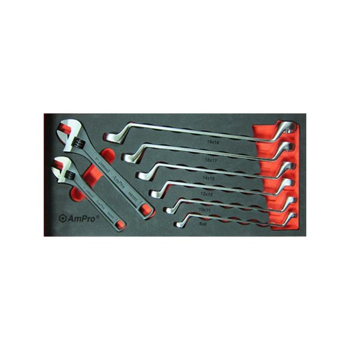 AMPRO Wrench Set: 8pc Offset Box & Adjustable Wrenches - T40697 Tool Set