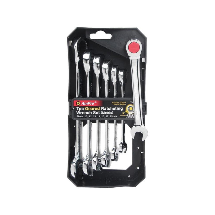 AmPro: 7Pc Geared Comb. Wrnch Set Metric -  T42521