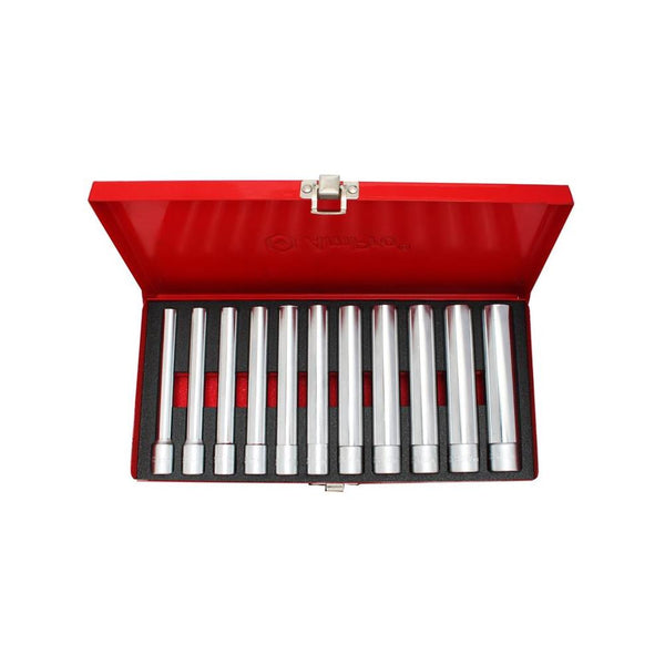 AMPRO 11pc 3/8" Drive Extra Long Deep Socket Set (8-18mm) - Metric Socket Set - Premium Quality Tool