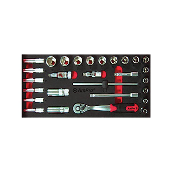 AmPro: 28Pc 3/8" Dr. Socket Set Metric -  T45327