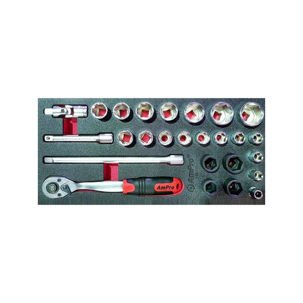 AmPro: 26Pc 1/2" Dr. Socket Set Metric -  T45413