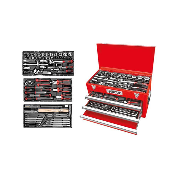 AmPro: 118Pc 1/4" & 1/2" Dr. 3-Drawer Chest Tool Set Metric -  T47144