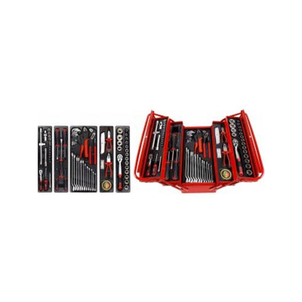 AmPro: 76Pc 1/4" & 1/2" Dr. 5-Tier Canti-Lever Metal Case Tool Set Metric - T47161