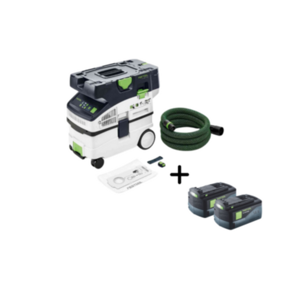 Festool Cordless Mobile Dust Extr Cleantec Ctlc Midi-Basic & 2x 5,2Ah Battery Pack - FES577066
