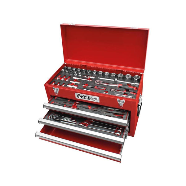 AmPro: 101Pc 1/4" & 1/2" Dr. 3-Drawer Chest Bolt-Fit Socket & Tool Set Metric -  T52721
